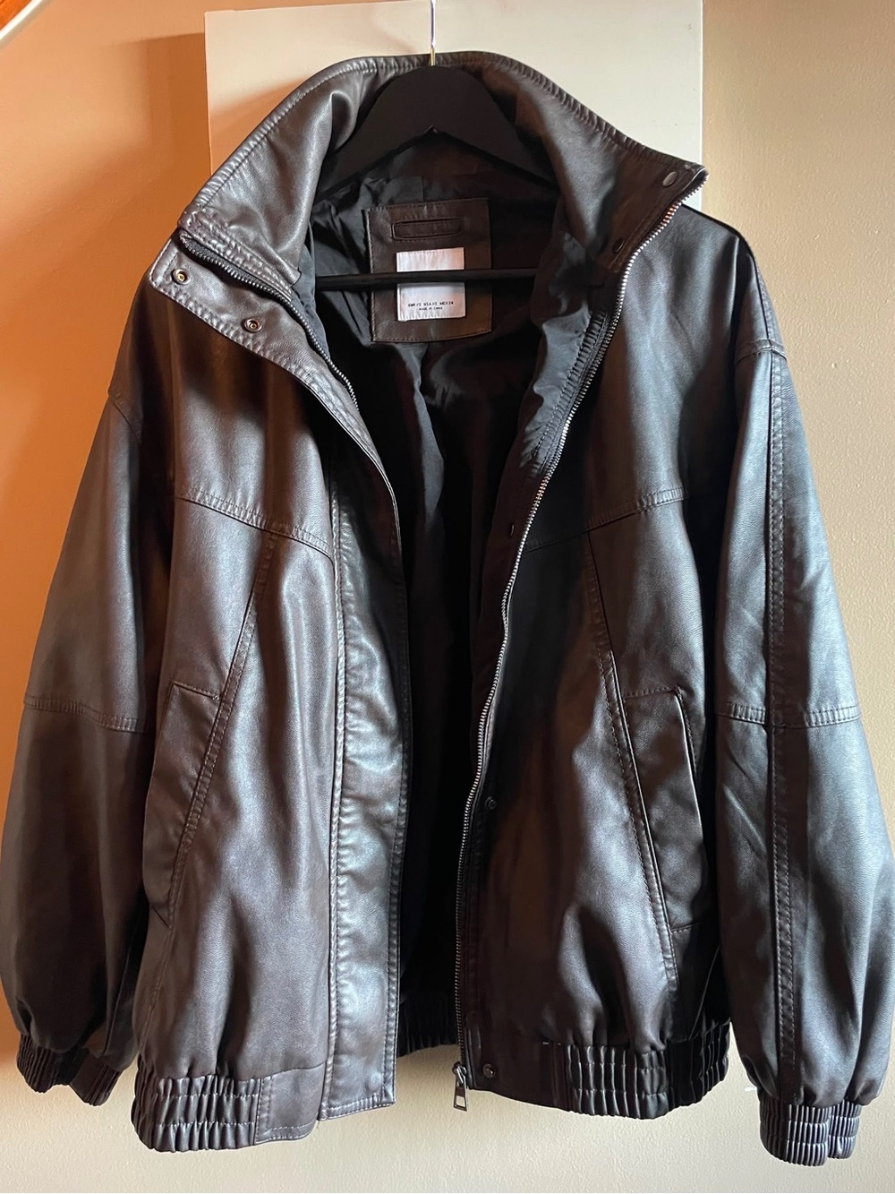 Bershka Black Faux Leather Bomber Jacket